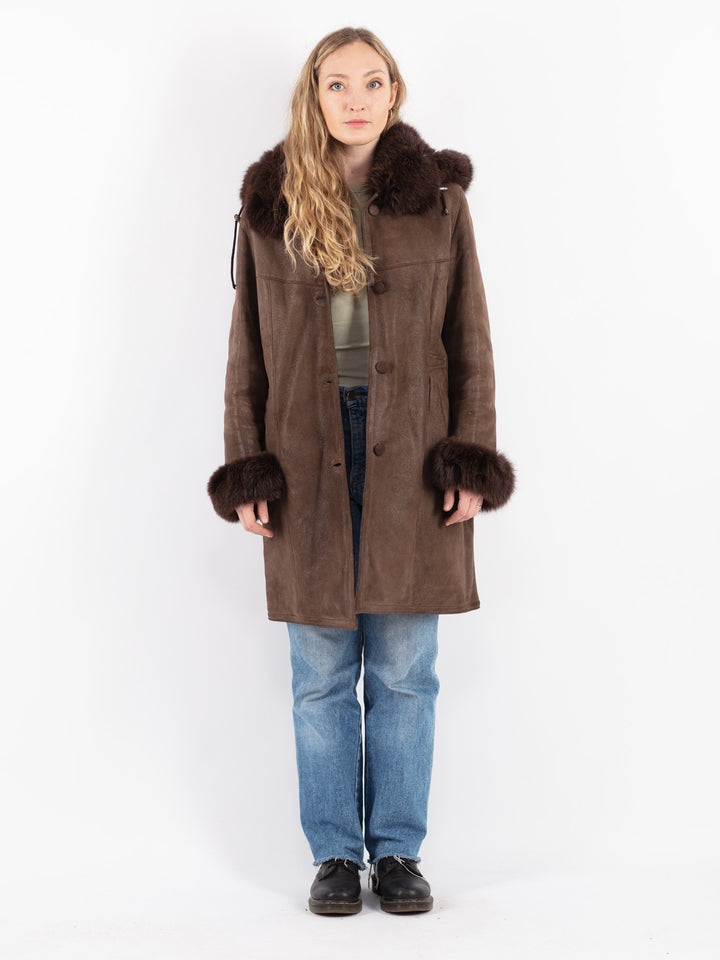 Vintage 90's Women Sheepskin Coat in Brown