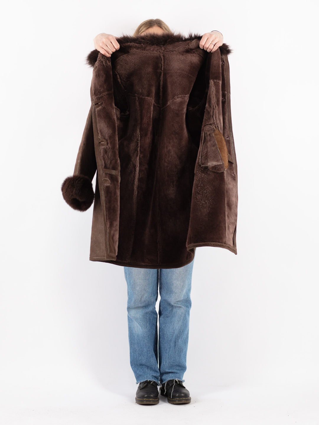 Vintage 90's Women Sheepskin Coat in Brown
