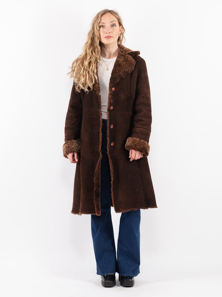Vintage 90's Women Sheepskin Coat in Brown