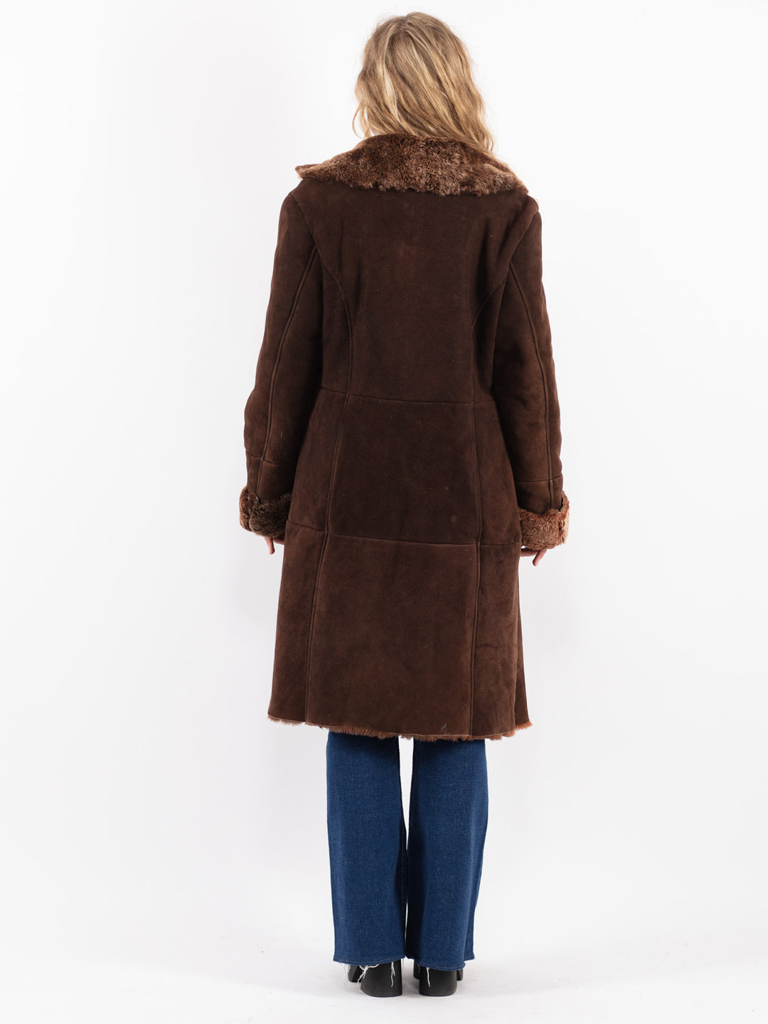 Vintage 90's Women Sheepskin Coat in Brown