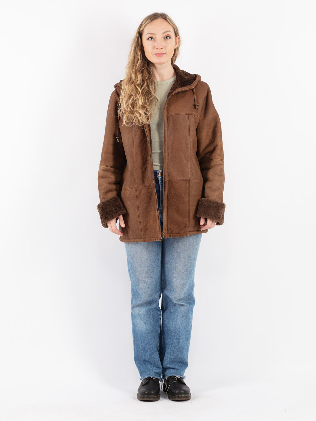 Vintage 90's Women Sheepskin Coat in Brown