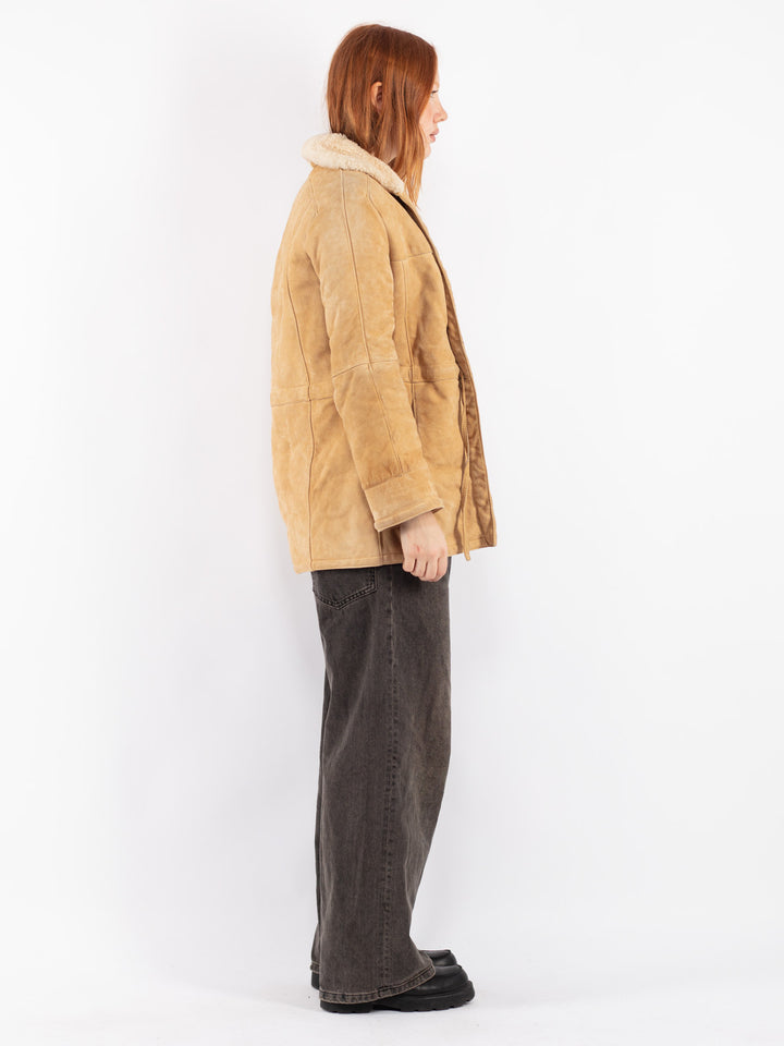 Vintage 90's Women Sheepskin Coat in Beige