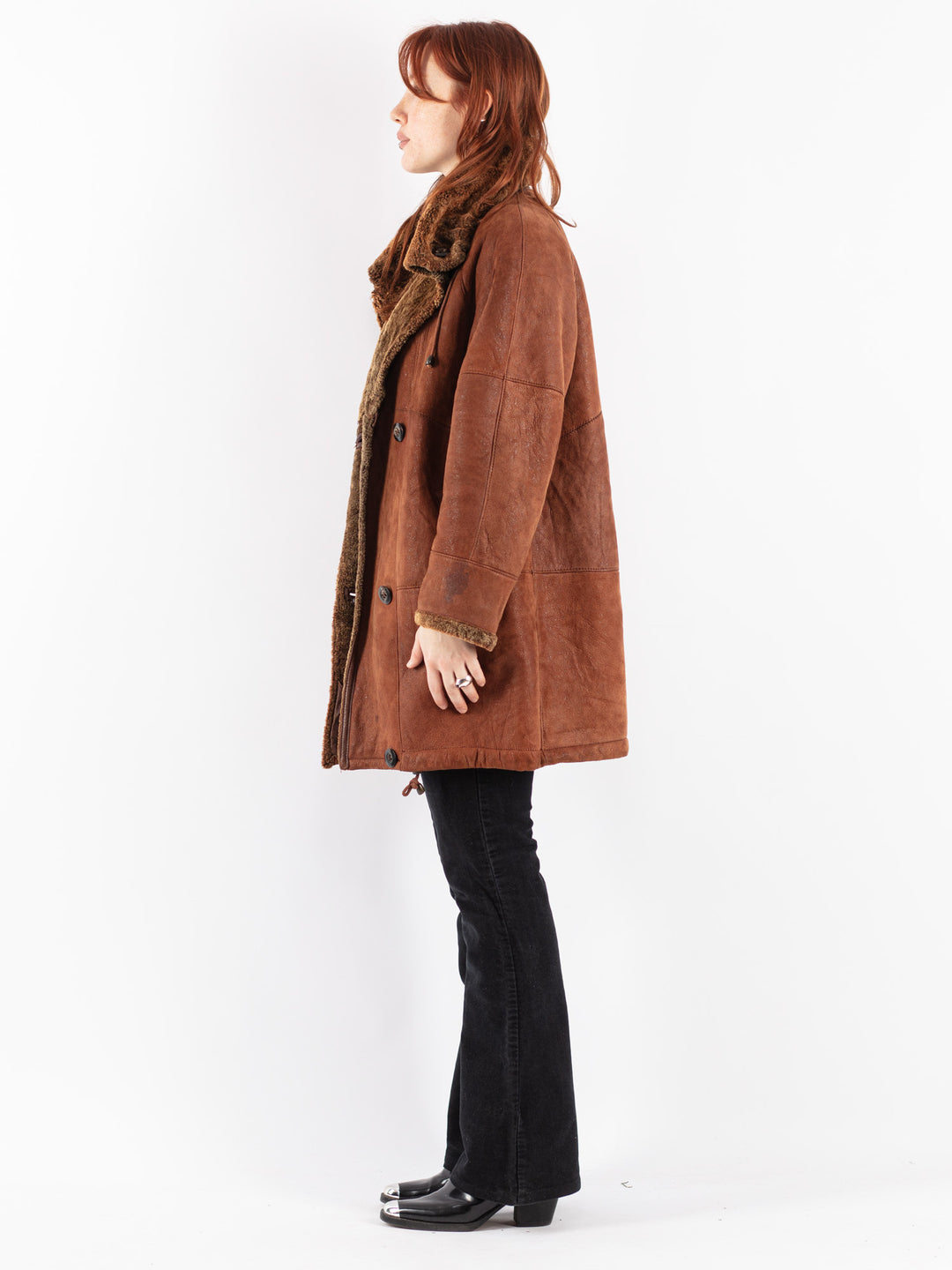 Vintage 90's Women Sheepskin Coat in Brown