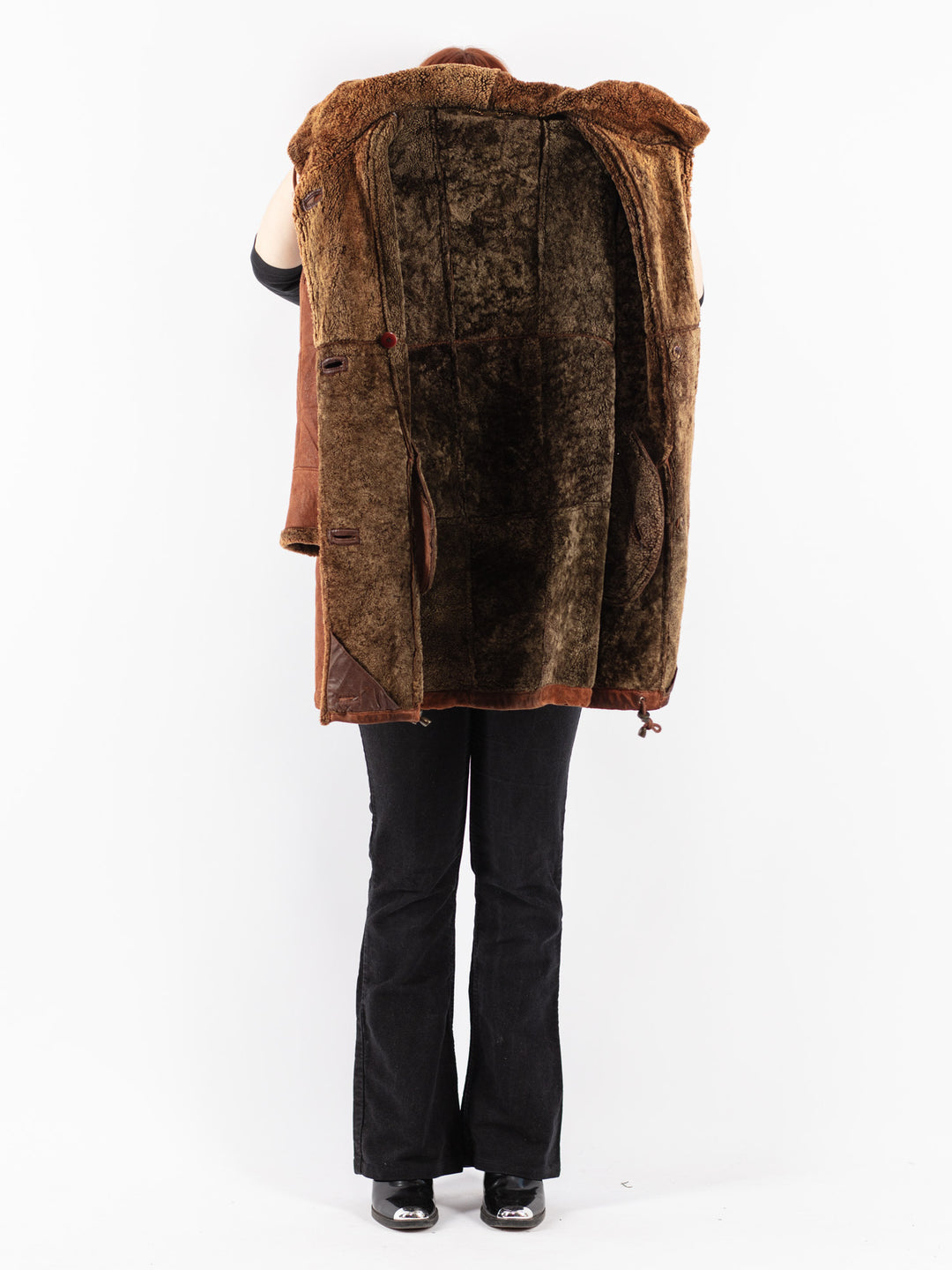 Vintage 90's Women Sheepskin Coat in Brown