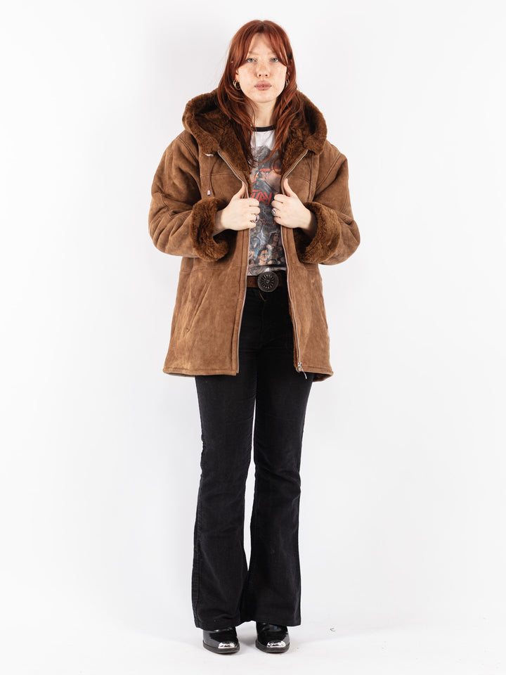 Vintage 90's Women Sheepskin Coat in Brown