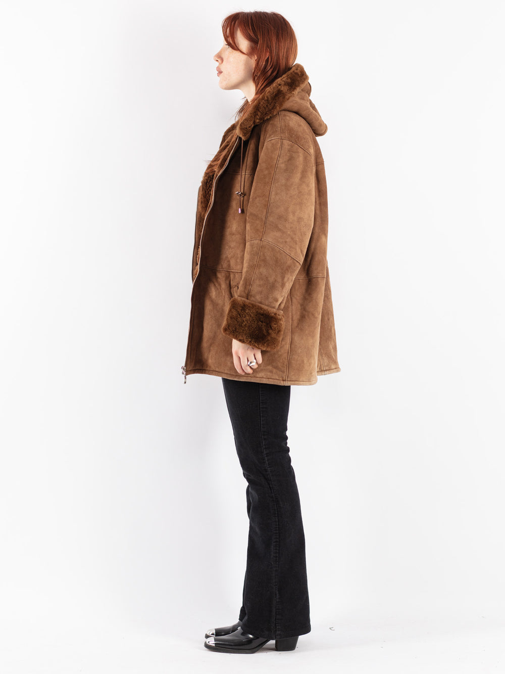 Vintage 90's Women Sheepskin Coat in Brown