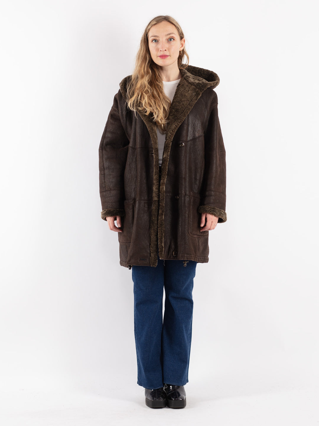 Vintage 90's Women Sheepskin Coat in Brown
