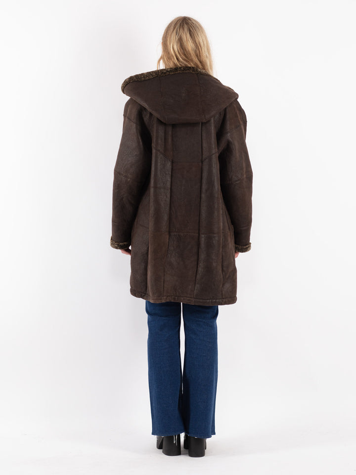 Vintage 90's Women Sheepskin Coat in Brown