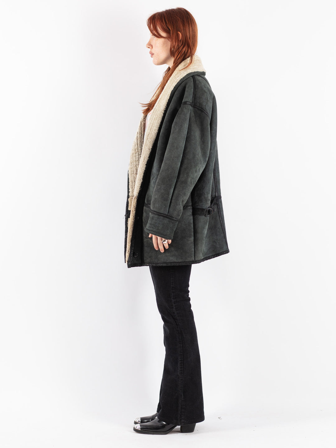 Vintage 90's Women Sheepskin Coat in Gray