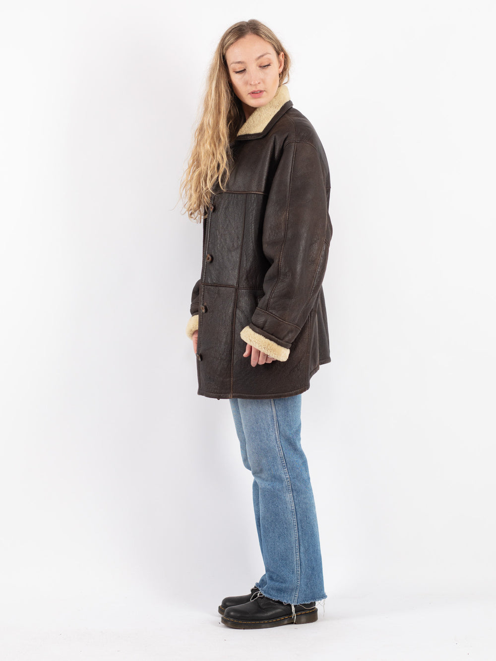 Vintage 90's Women Sheepskin Coat in Brown