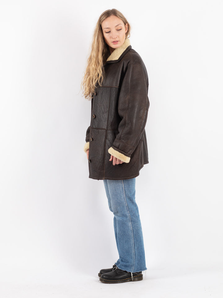 Vintage 90's Women Sheepskin Coat in Brown
