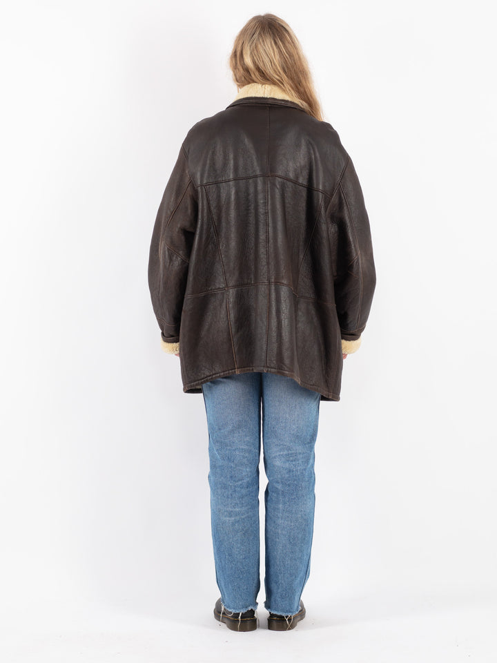Vintage 90's Women Sheepskin Coat in Brown