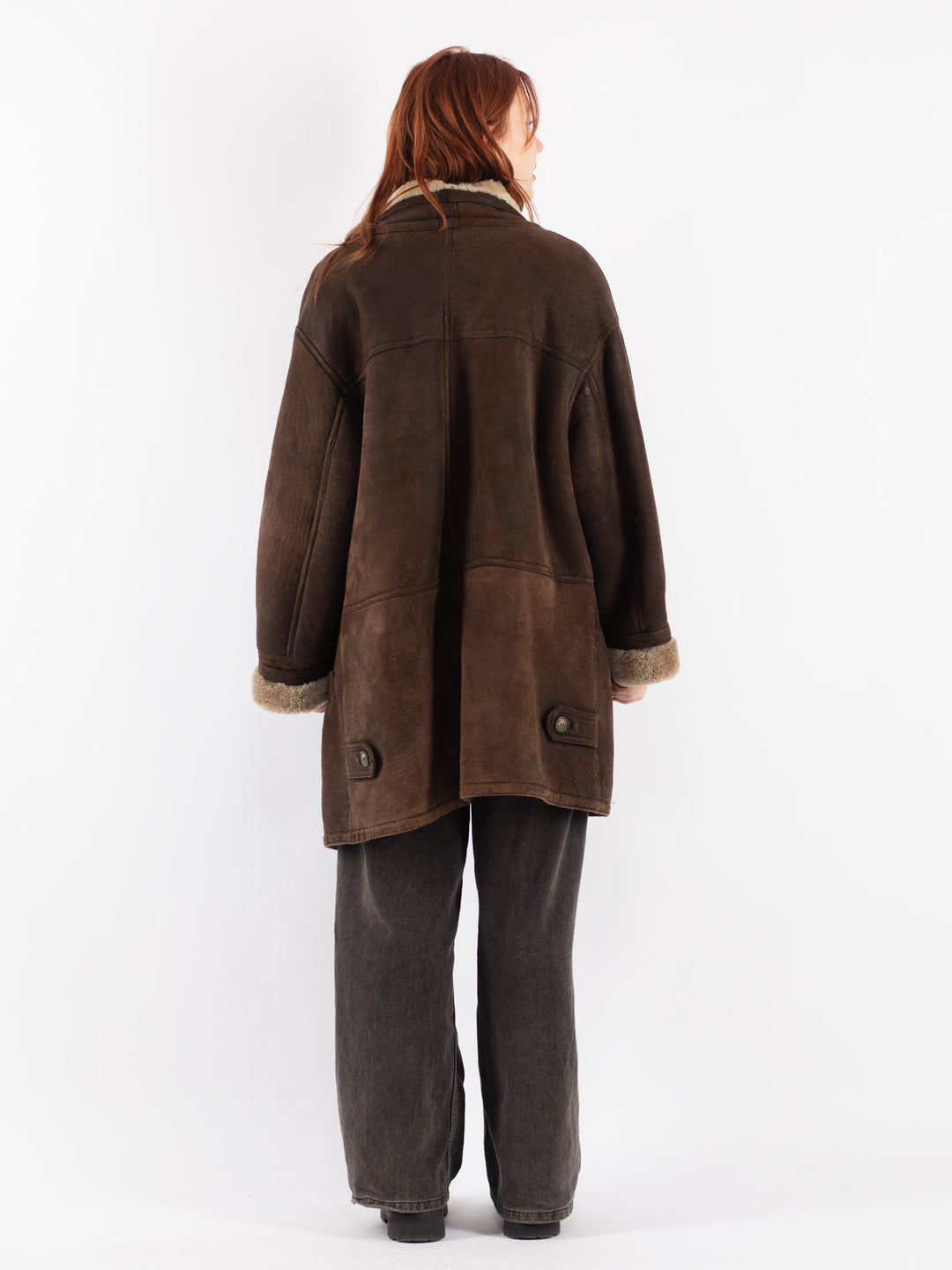 Vintage 90's Women Sheepskin Coat in Brown