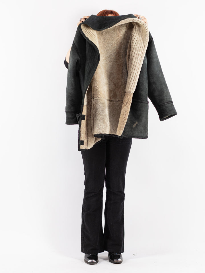 Vintage 90's Women Sheepskin Coat in Gray