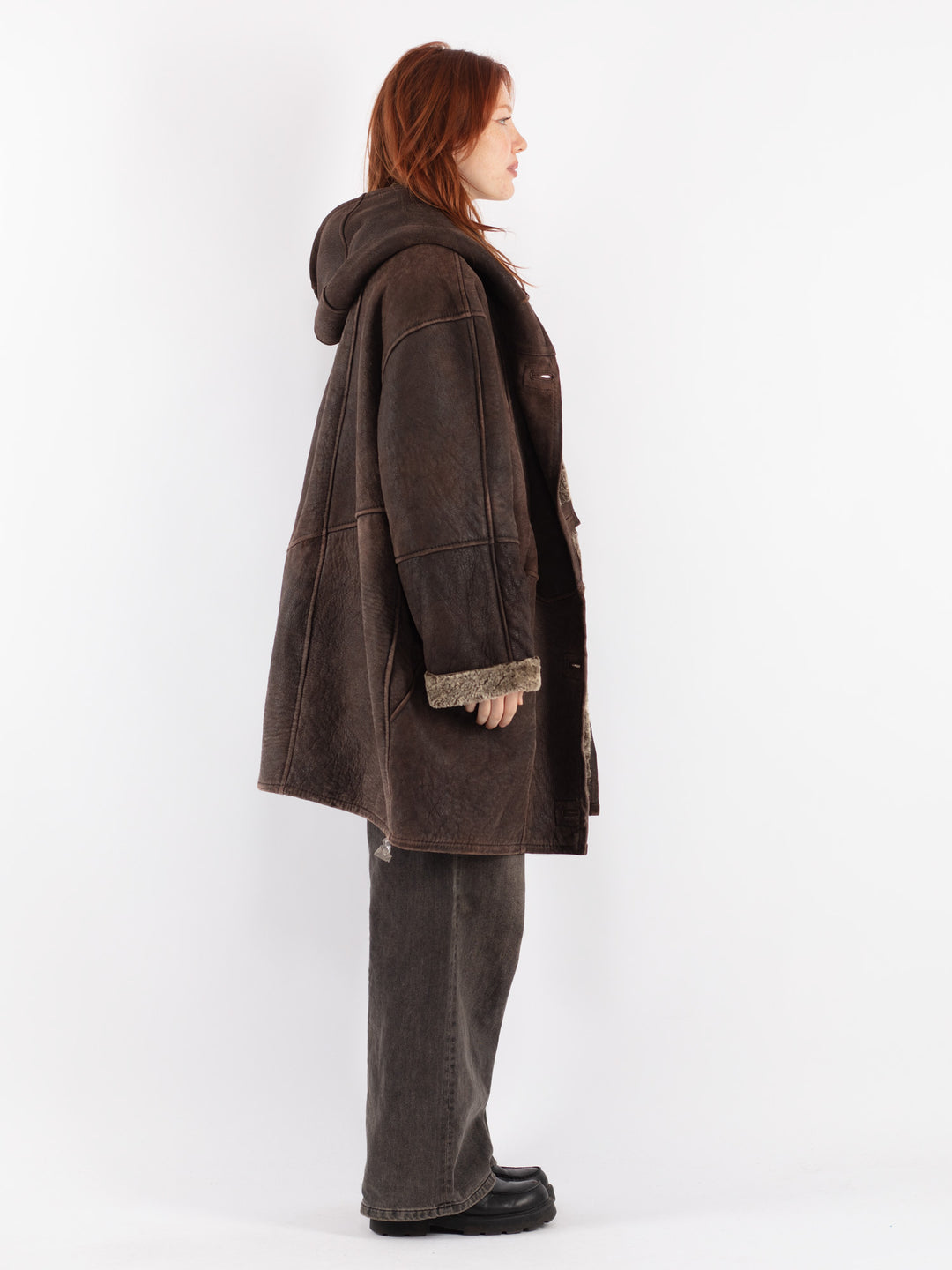 Vintage 90's Women Sheepskin Shearling Coat in Brown