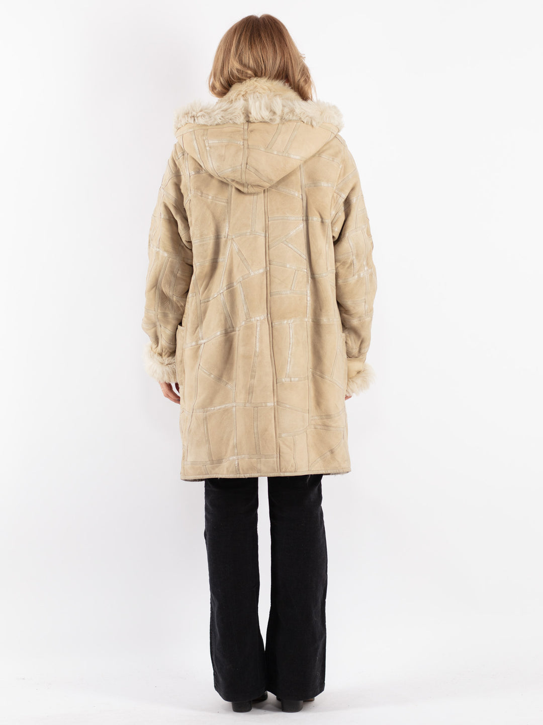 Vintage 90's Women Sheepskin Coat in Beige