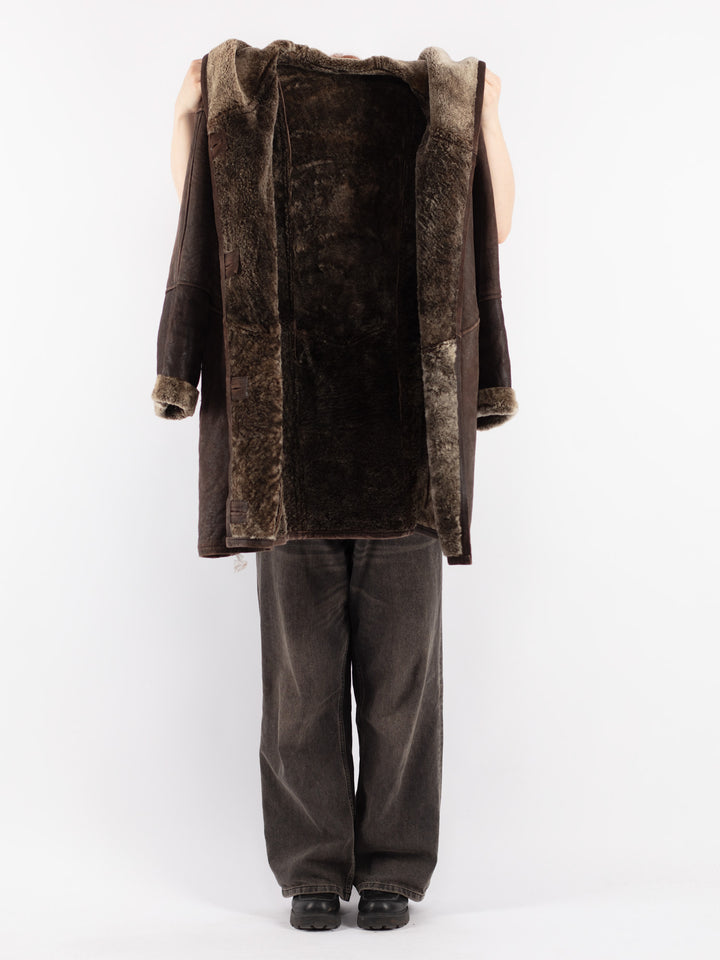 Vintage 90's Women Sheepskin Shearling Coat in Brown