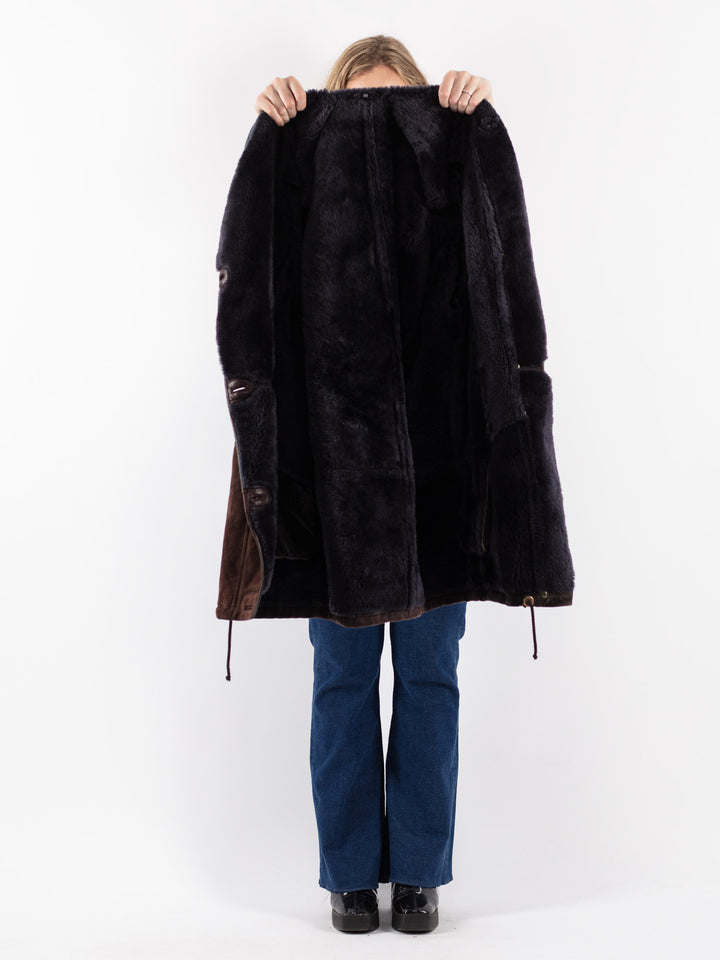 Vintage 90's Women Sheepskin Coat in Brown