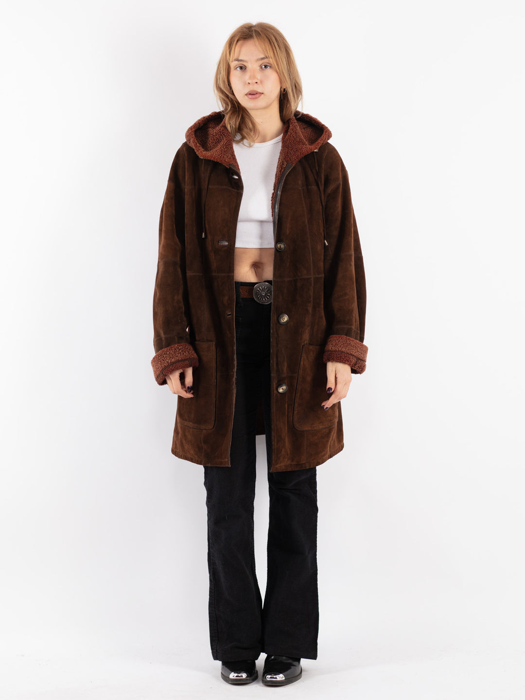 Vintage 90's Women Sheepskin Coat in Brown