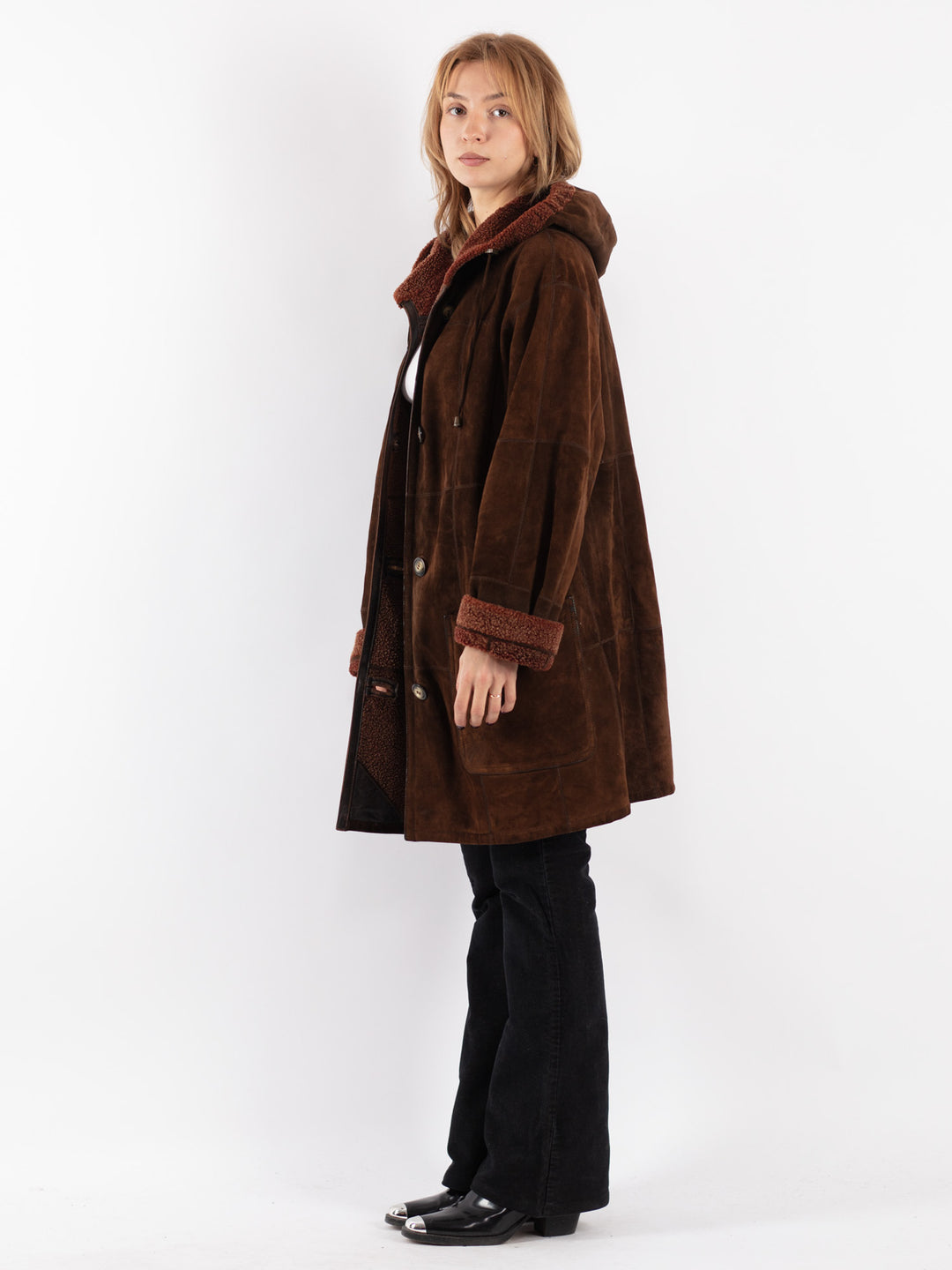 Vintage 90's Women Sheepskin Coat in Brown