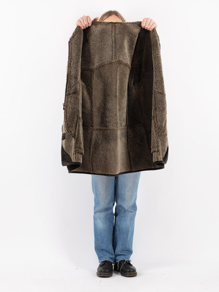 Vintage 90's Women Sheepskin Coat in Black