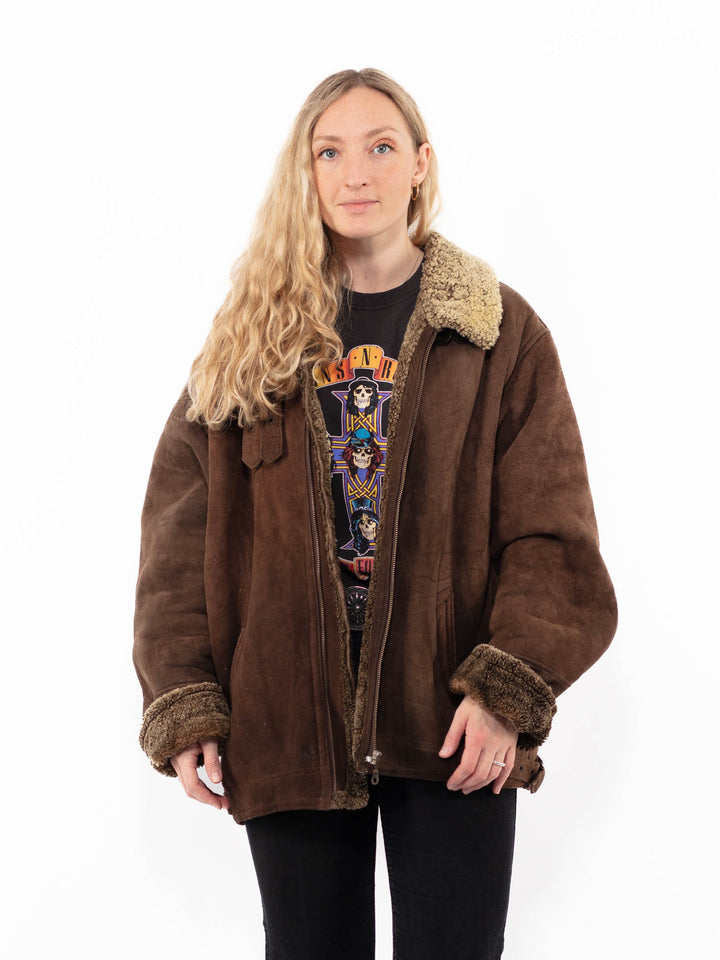 Vintage 90's Women Sheepskin Jacket in BrownA0873