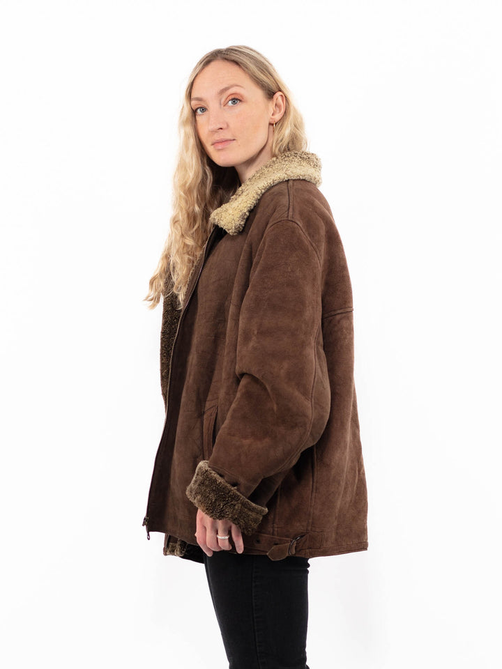 Vintage 90's Women Sheepskin Jacket in BrownA0873