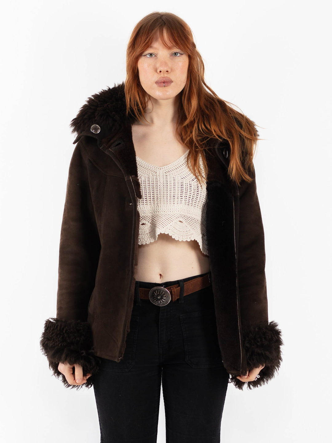 Vintage 90's Women Sheepskin Jacket in BrownV9744