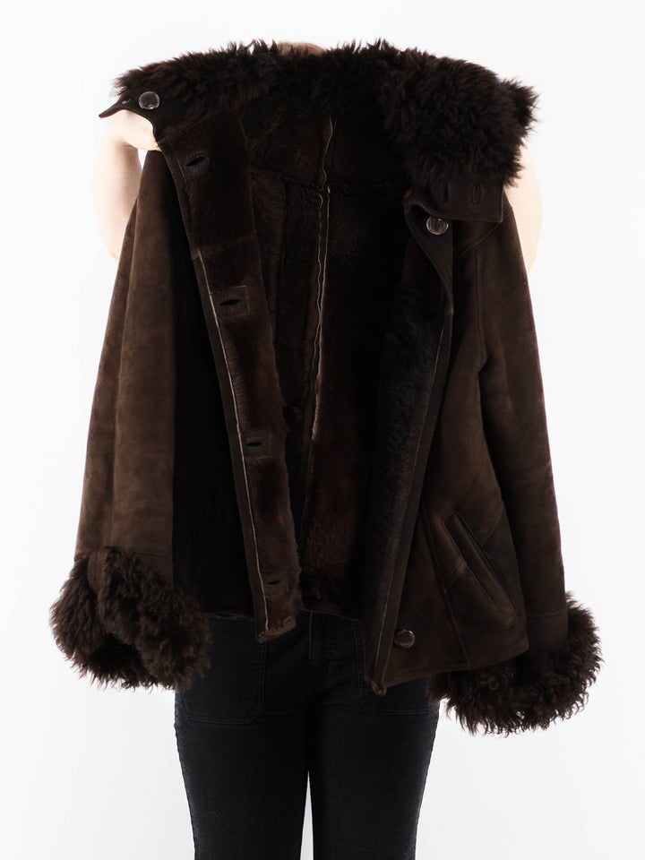 Vintage 90's Women Sheepskin Jacket in BrownV9744