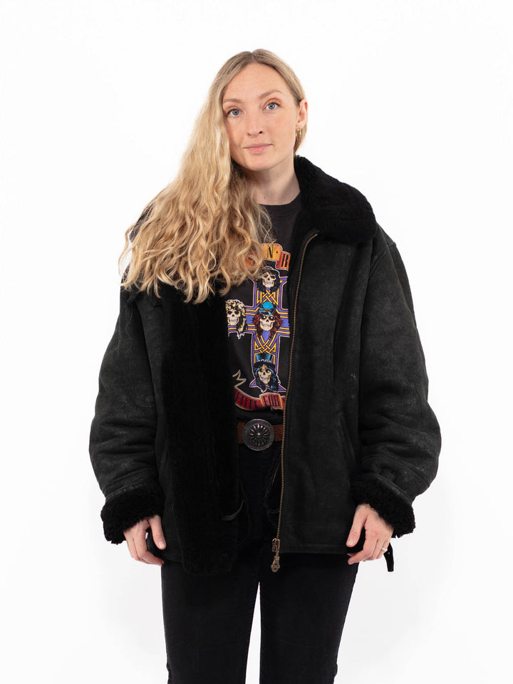 Vintage 90's Women Sheepskin Jacket in BlackA0875