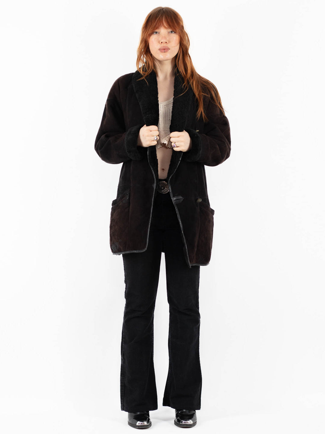 Vintage 90's Women Sheepskin Coat in BrownV9746