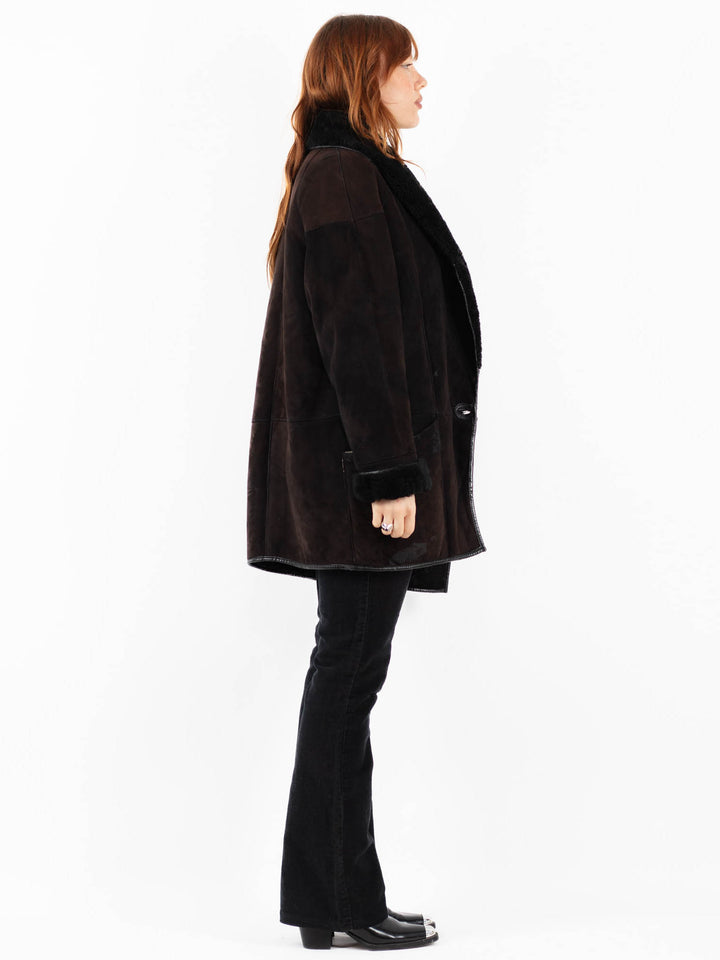 Vintage 90's Women Sheepskin Coat in BrownV9746
