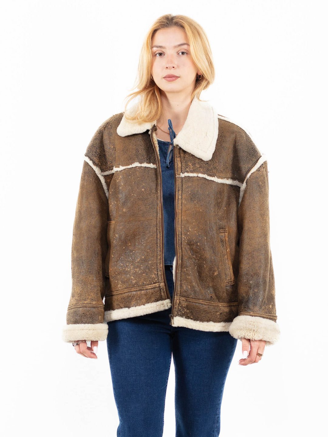 Vintage 90's Women Sheepskin Jacket in BrownA0041