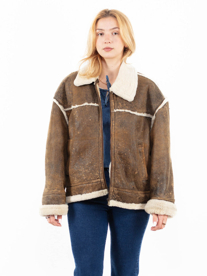 Vintage 90's Women Sheepskin Jacket in BrownA0041