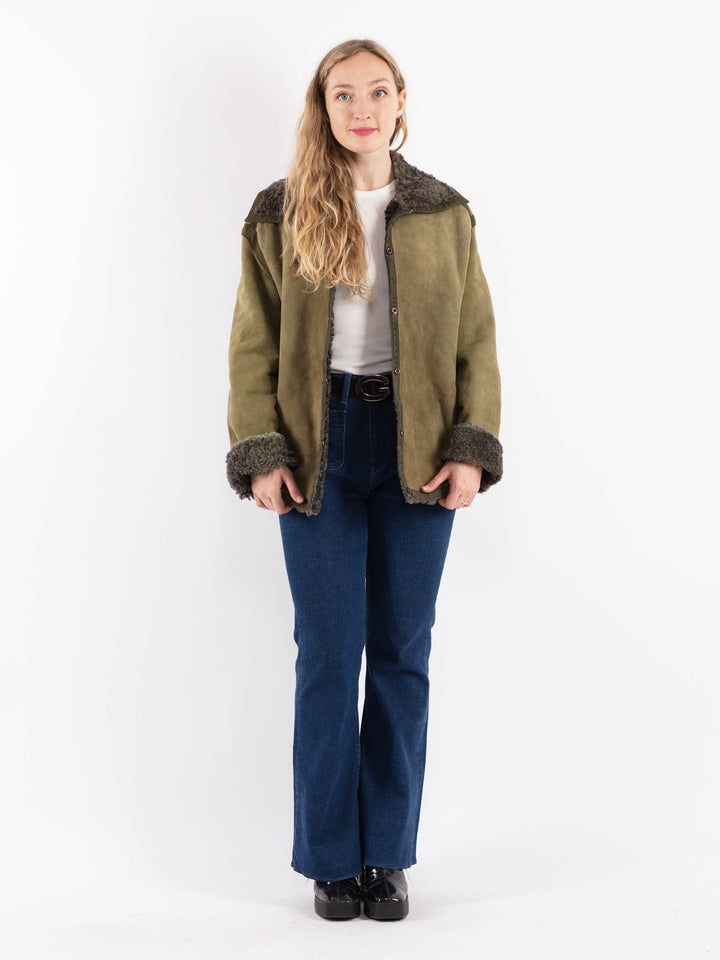 Vintage 90's Women Sheepskin Jacket in Green
