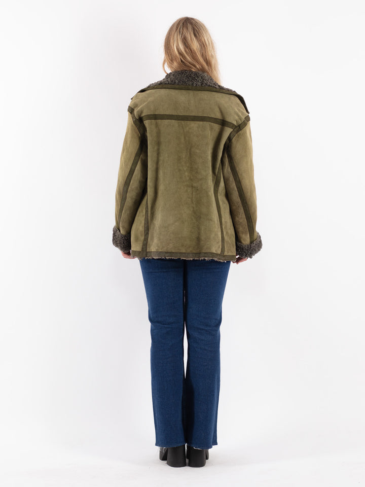Vintage 90's Women Sheepskin Jacket in Green