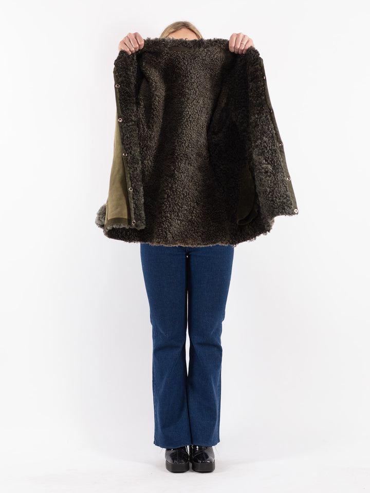 Vintage 90's Women Sheepskin Jacket in Green