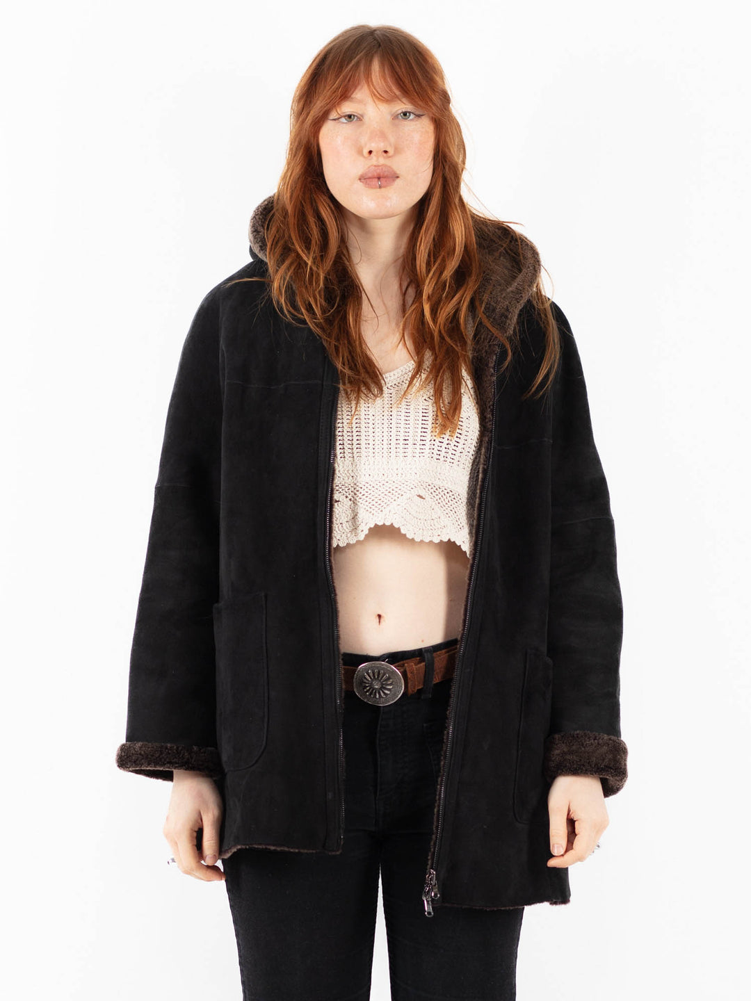 Vintage 90's Women Sheepskin Jacket in BlackV9749