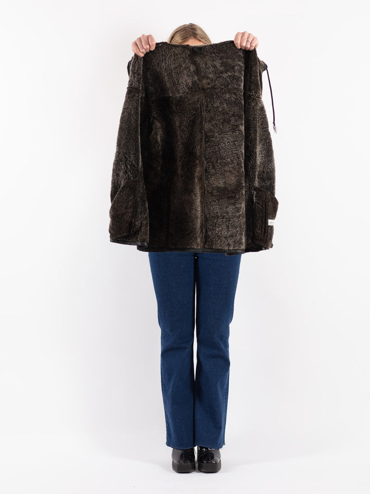 Vintage 90's Women Sheepskin Jacket in Black