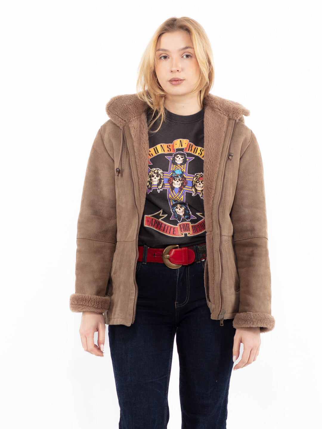 Vintage 90's Women Sheepskin Jacket in BeigeA1086