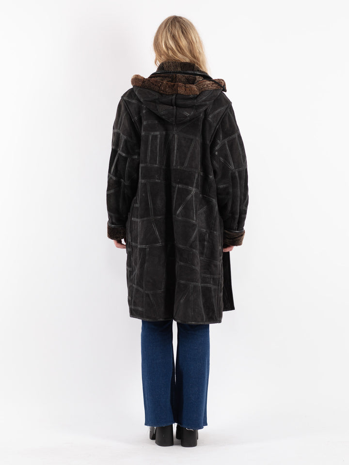 Vintage 90's Women Sheepskin Coat in Black