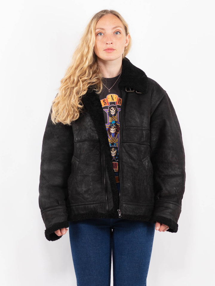 Vintage 90's Women Sheepskin Jacket in BlackA0357
