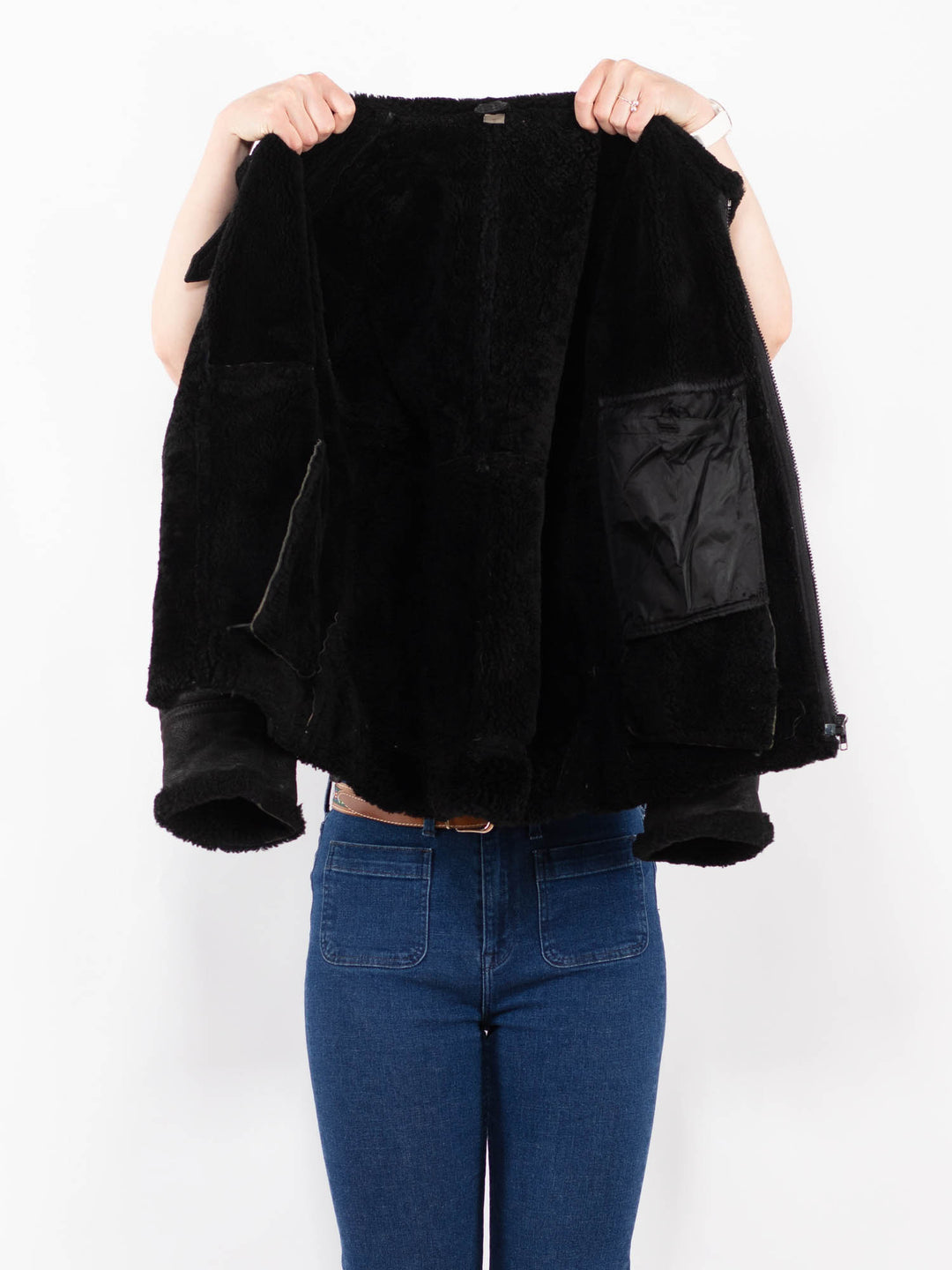 Vintage 90's Women Sheepskin Jacket in BlackA0357
