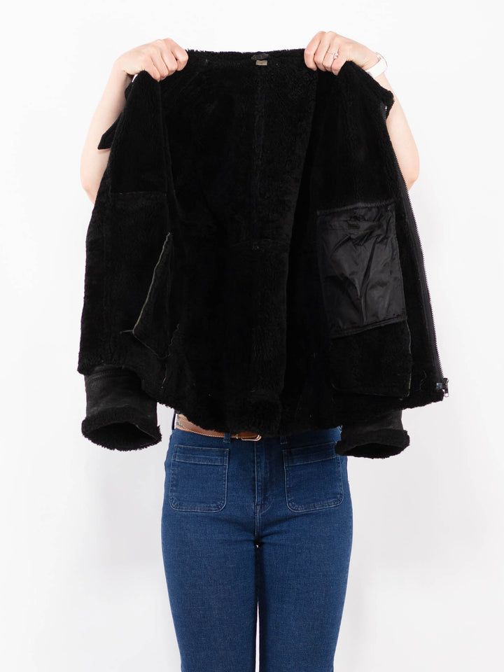 Vintage 90's Women Sheepskin Jacket in BlackA0357