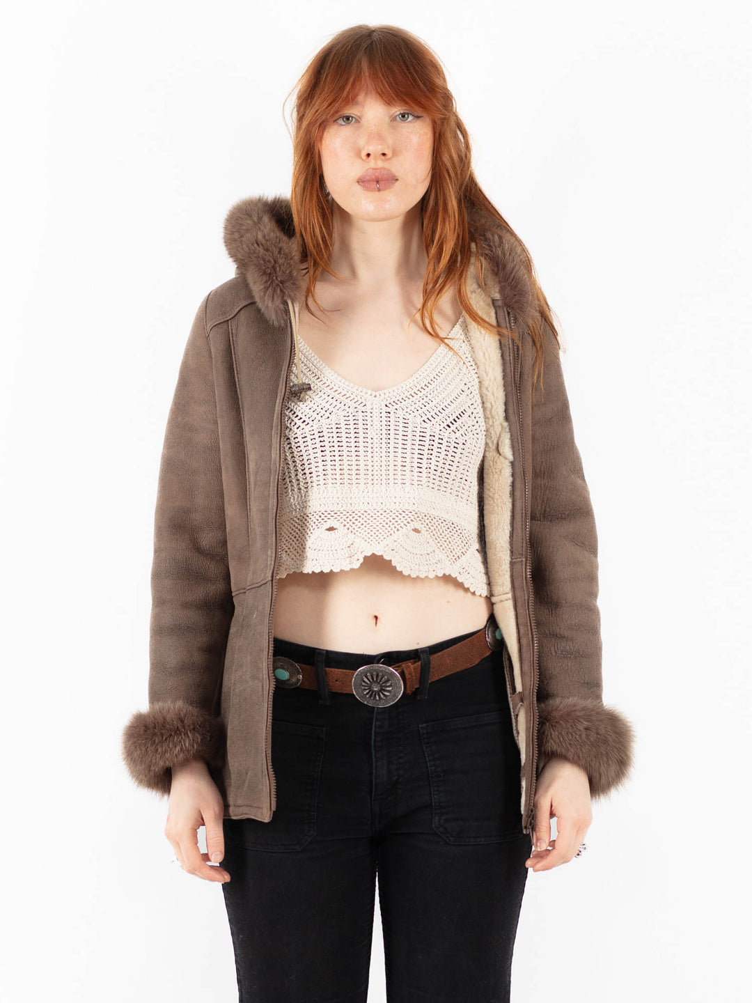 Vintage 90's Women Sheepskin Jacket in BeigeV9759