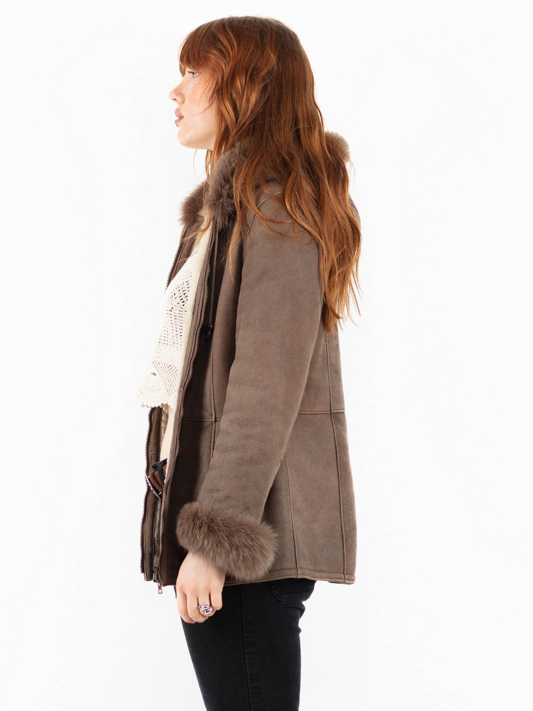Vintage 90's Women Sheepskin Jacket in BeigeV9759