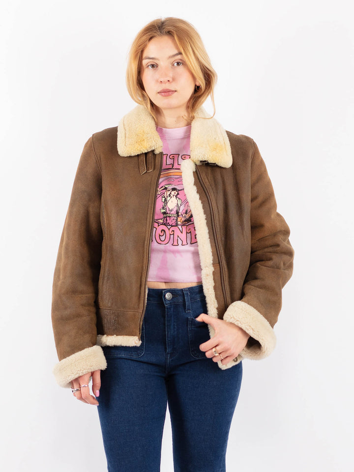 Vintage 90's Women Sheepskin Jacket in BrownV9551
