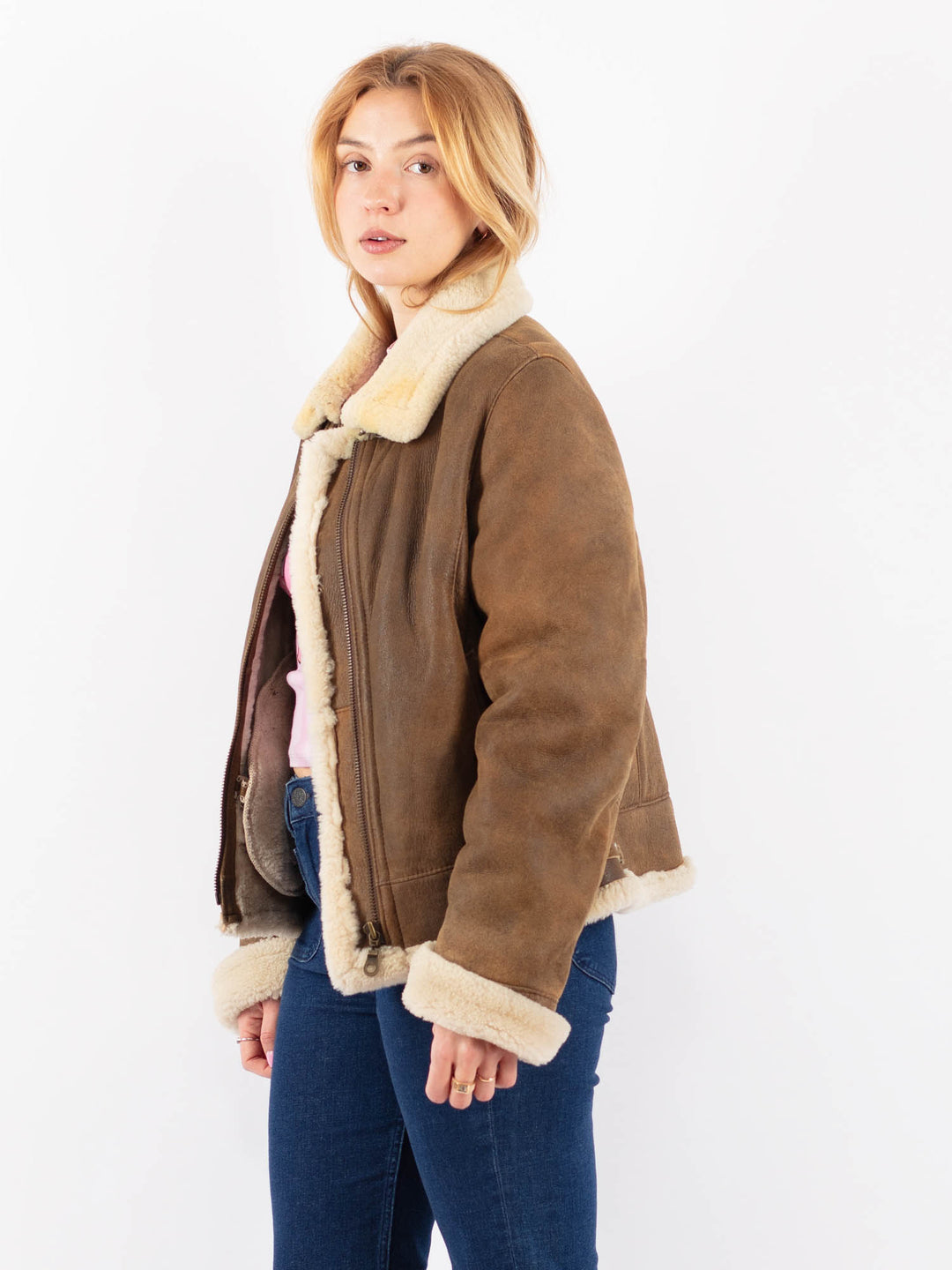 Vintage 90's Women Sheepskin Jacket in BrownV9551