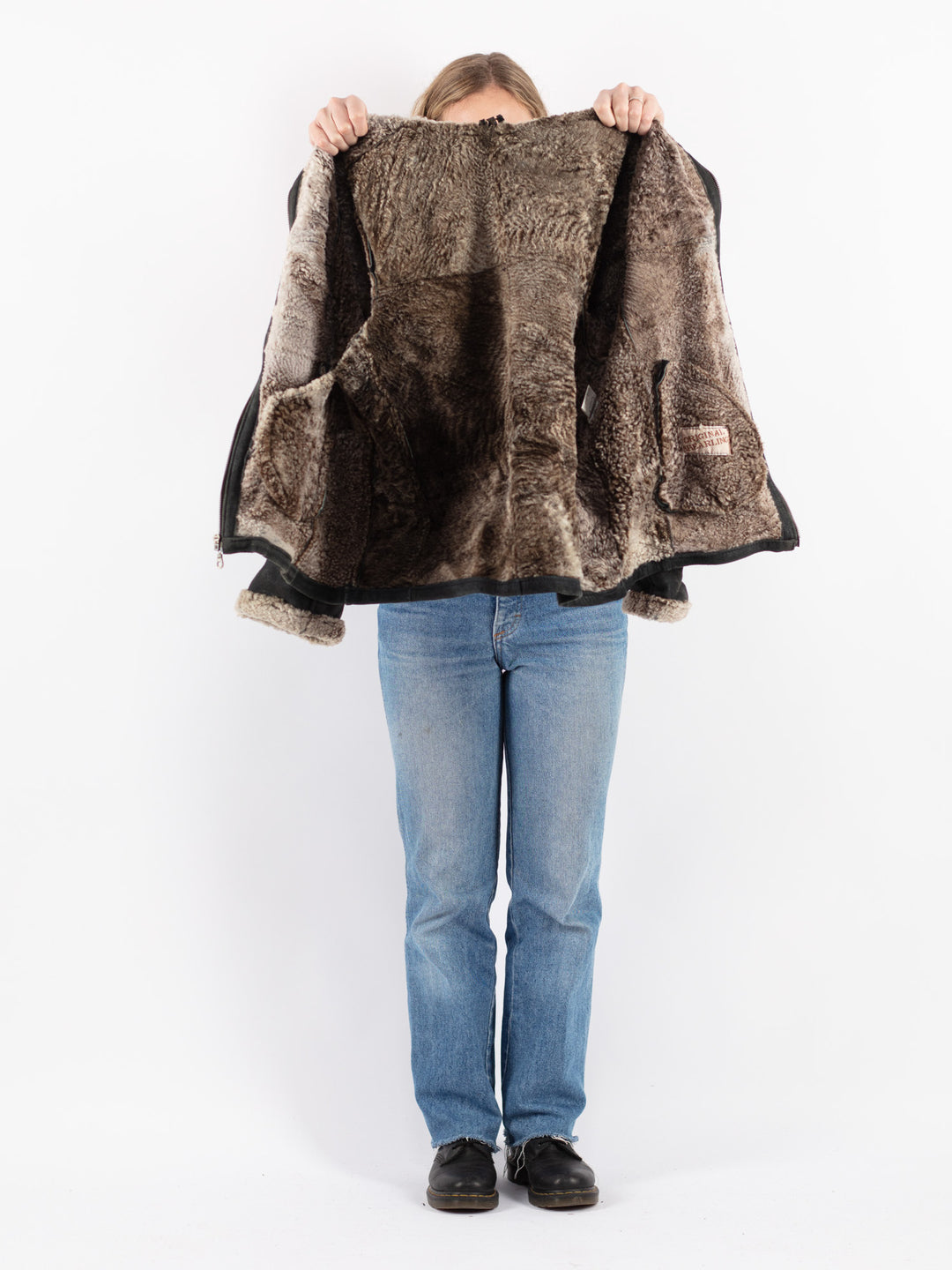 Vintage 90's Women Sheepskin Shearling Jacket in Black