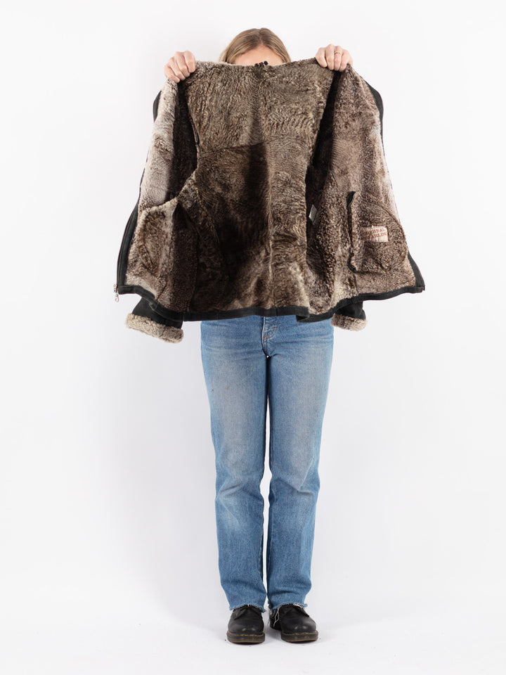 Vintage 90's Women Sheepskin Shearling Jacket in Black